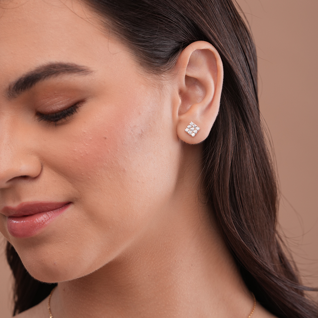 Square Setting Diamond Cluster Earring - KYMEE