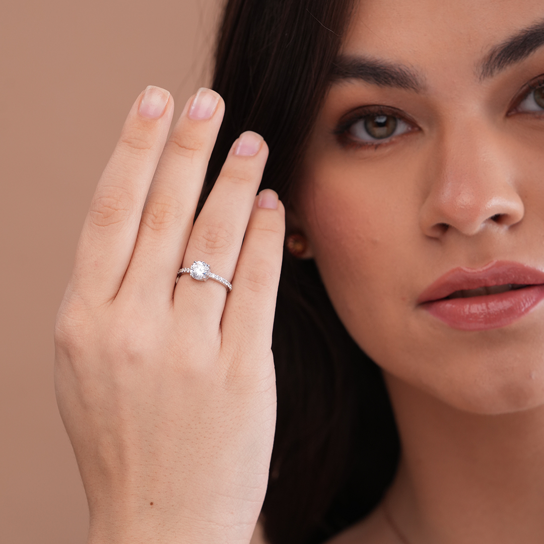 Solitaire Diamond Ring with Pavé Band