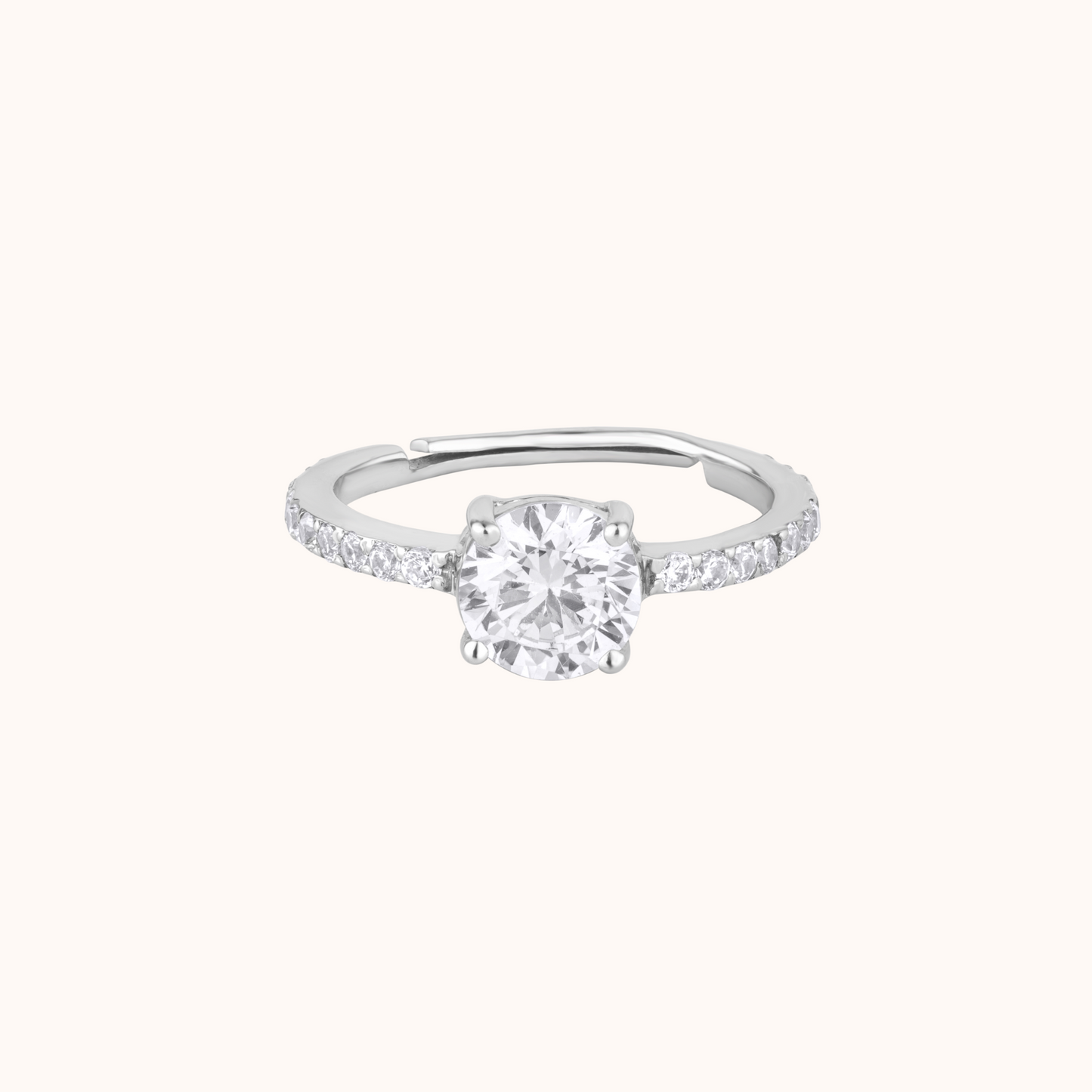 Solitaire Diamond Ring with Pavé Band