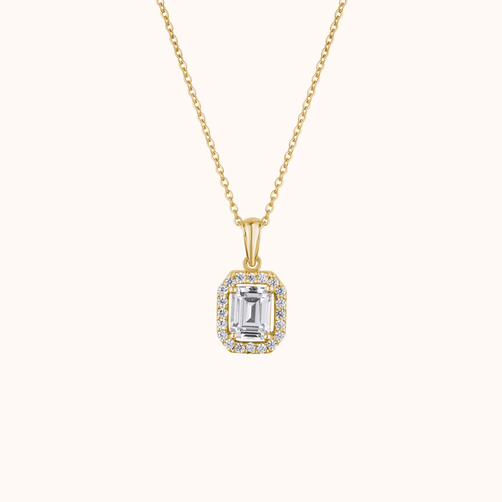 Emerald Cut Diamond Halo Pendant - KYMEE