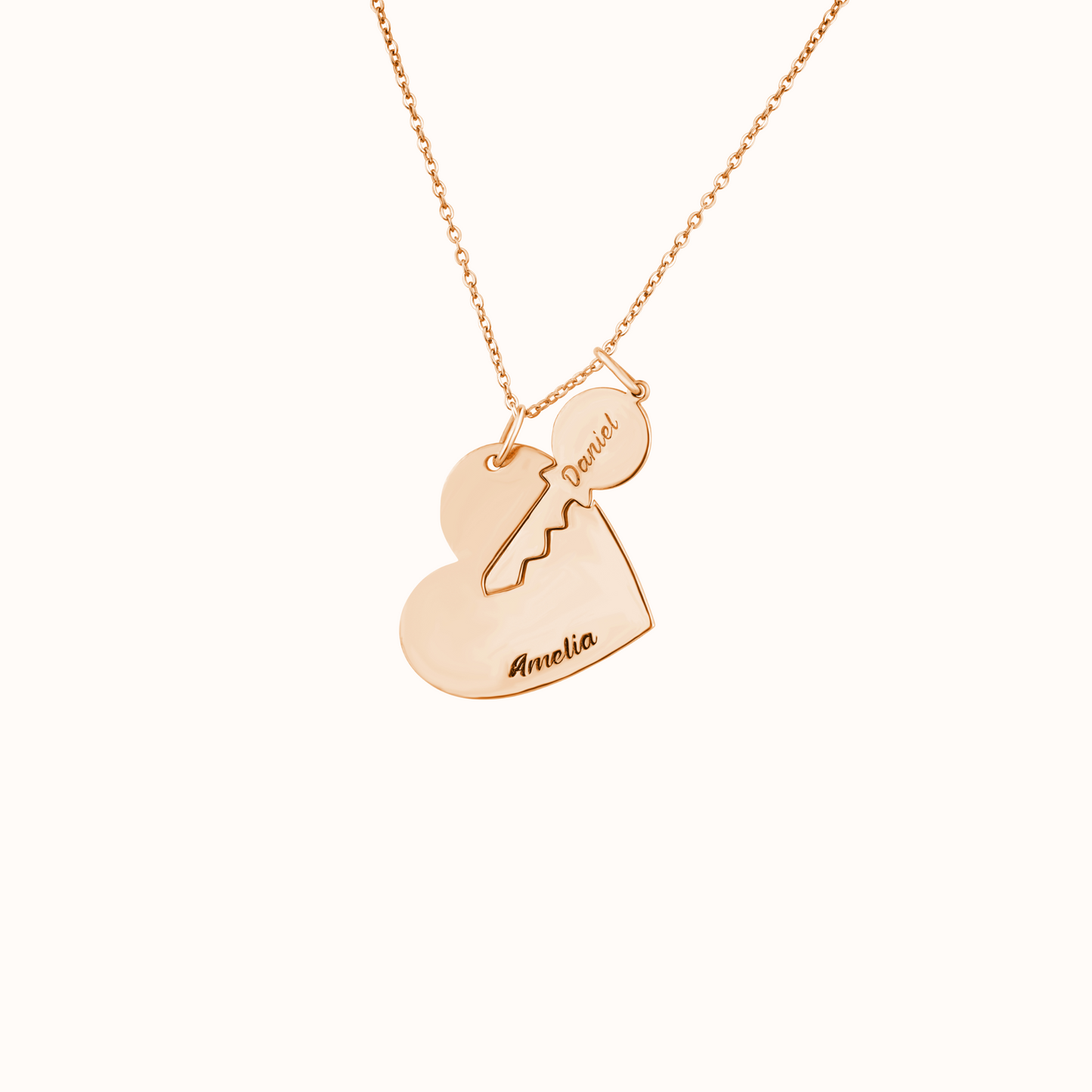 Engraved Love Heart and Key Necklace