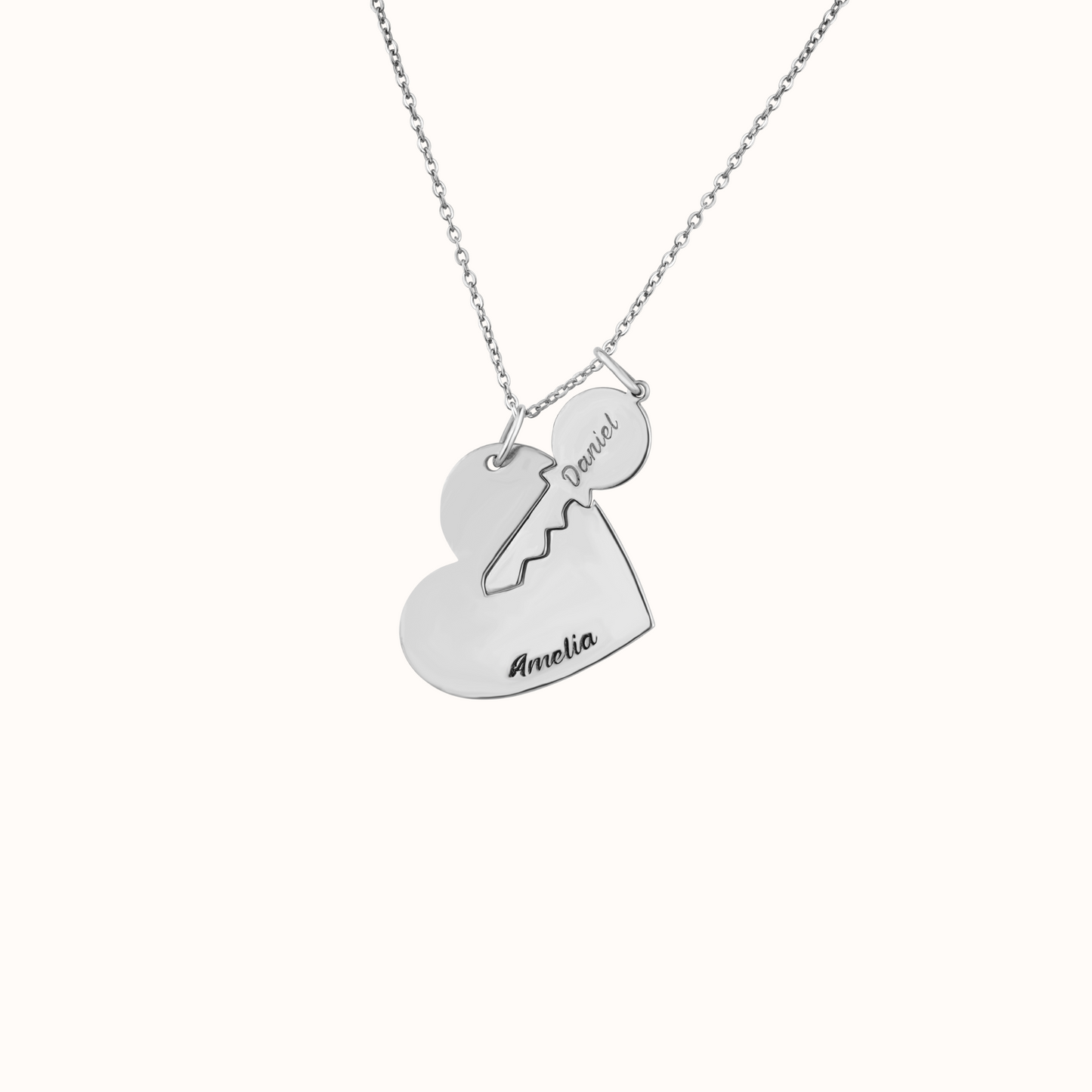 Engraved Love Heart and Key Necklace
