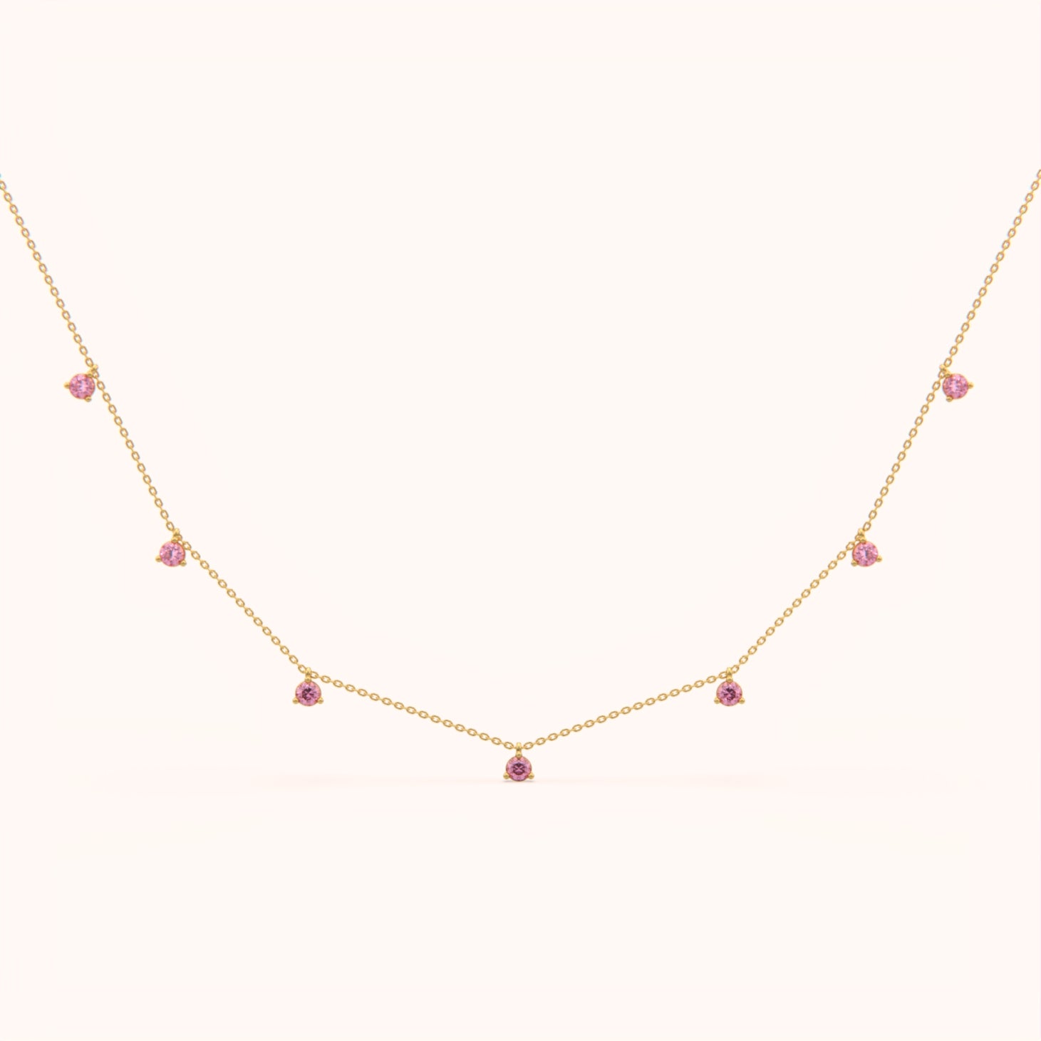 Pink Round Stone Station Necklace