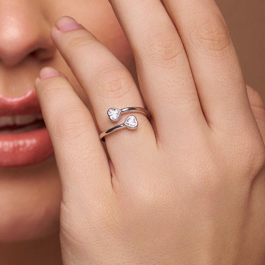 Double Heart Diamond Ring - KYMEE