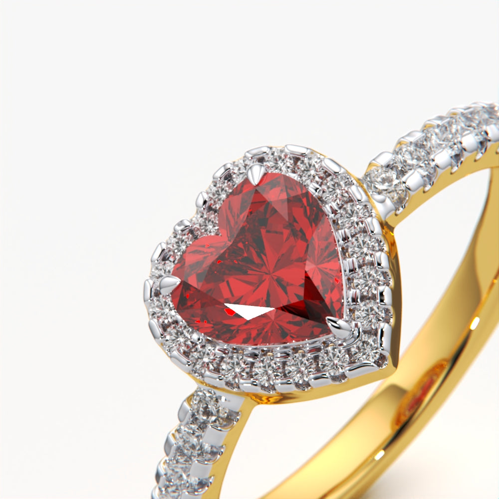 Red Heart Diamond Halo Ring
