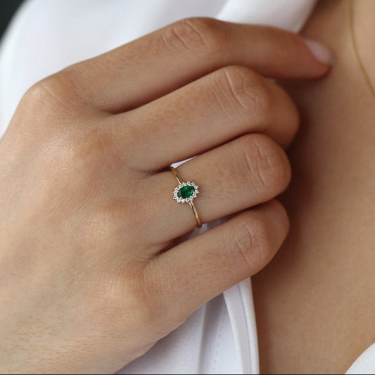 Oval Emerald Halo Ring