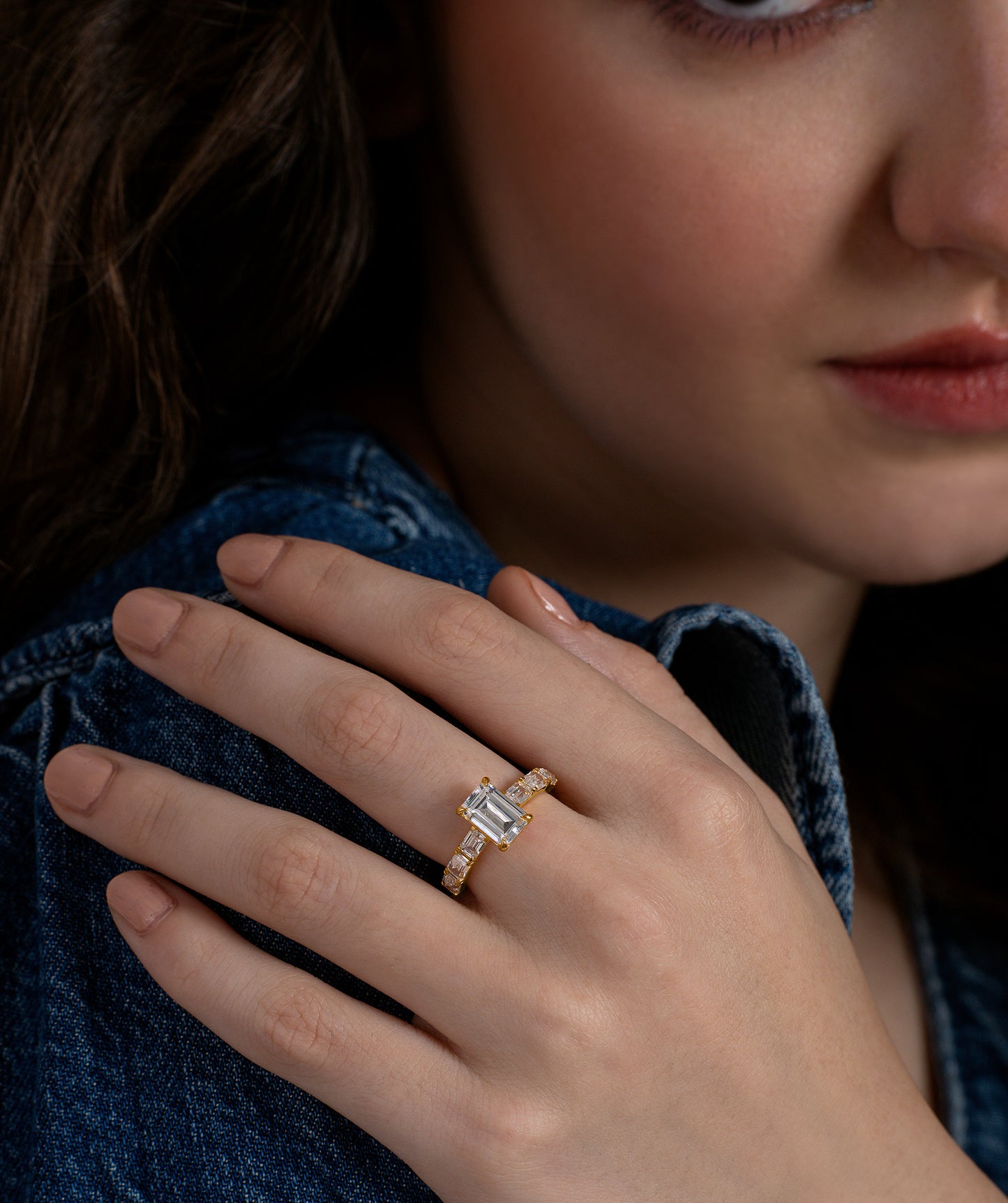 Emerald Cut Solitaire & Baguette Band Ring