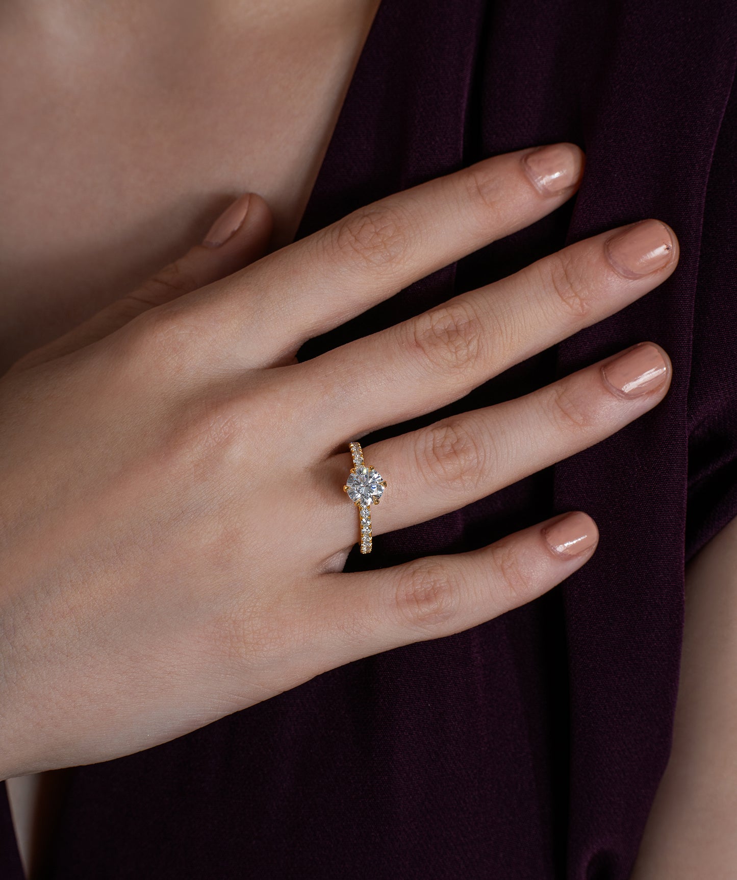 Classic Round Solitaire Pave Ring