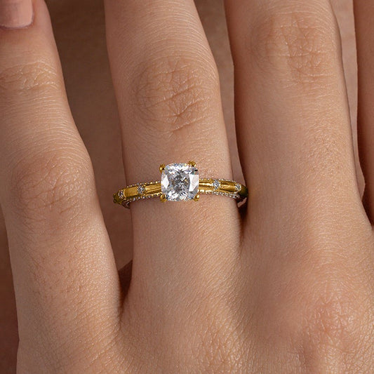 Modern Floral Accent Solitaire Ring