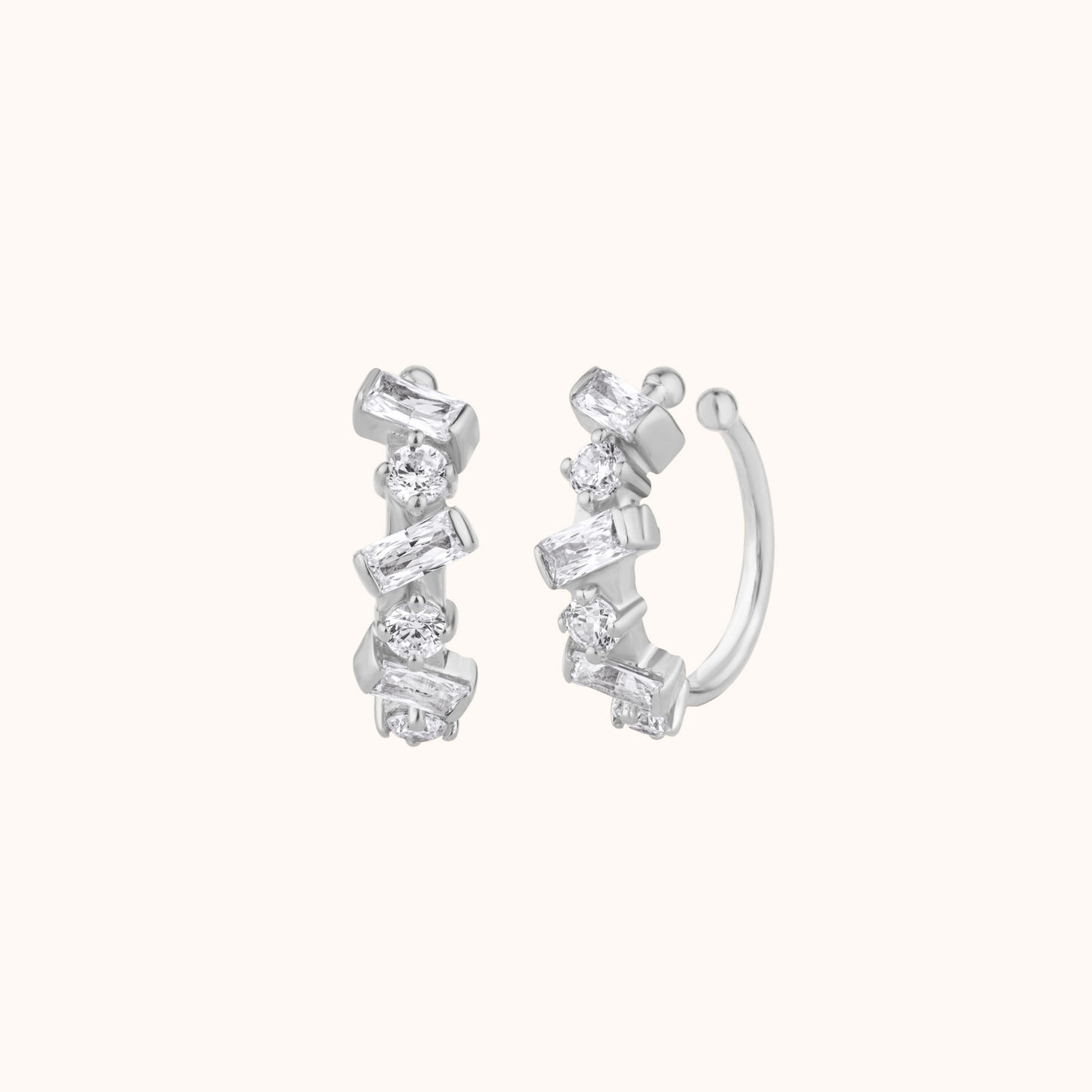Round and Baguette Diamond Hoop