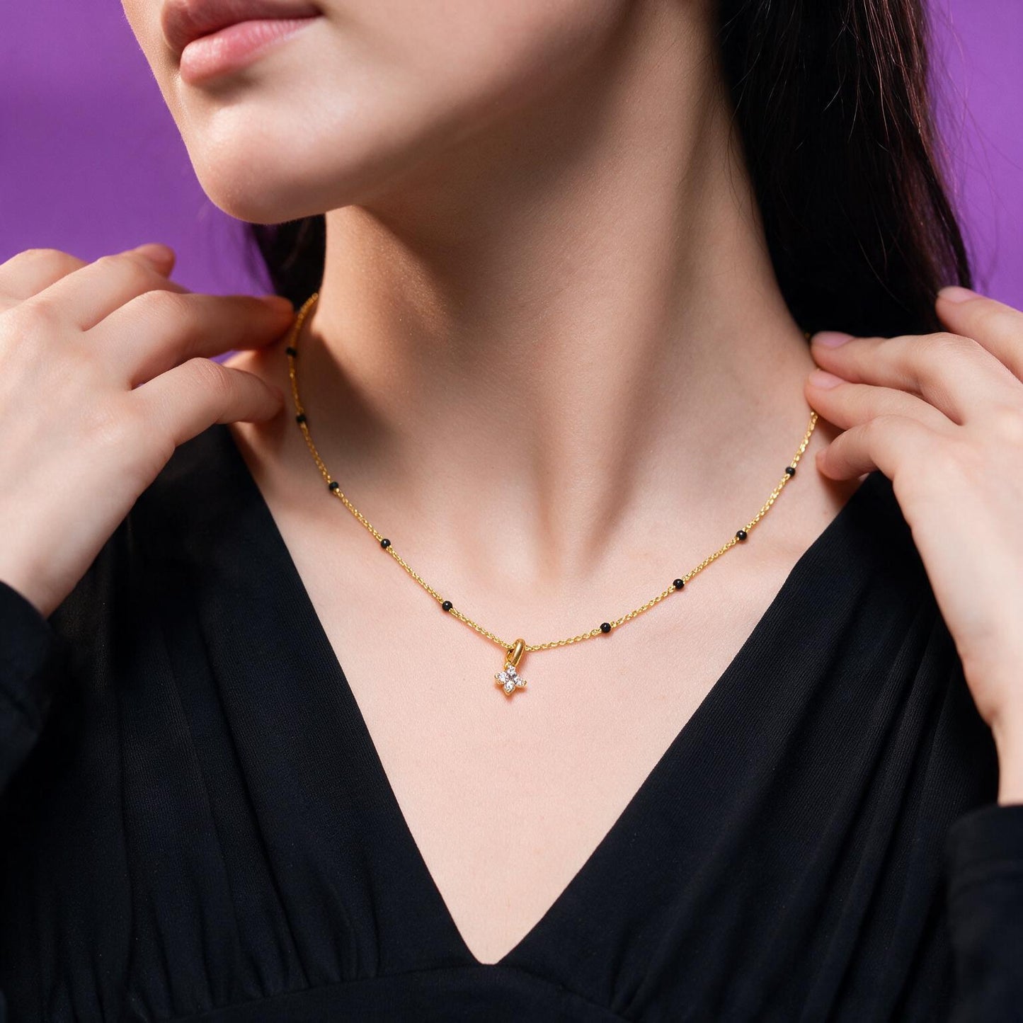 Tiny Four Petal Cluster Pendant Mangalsutra