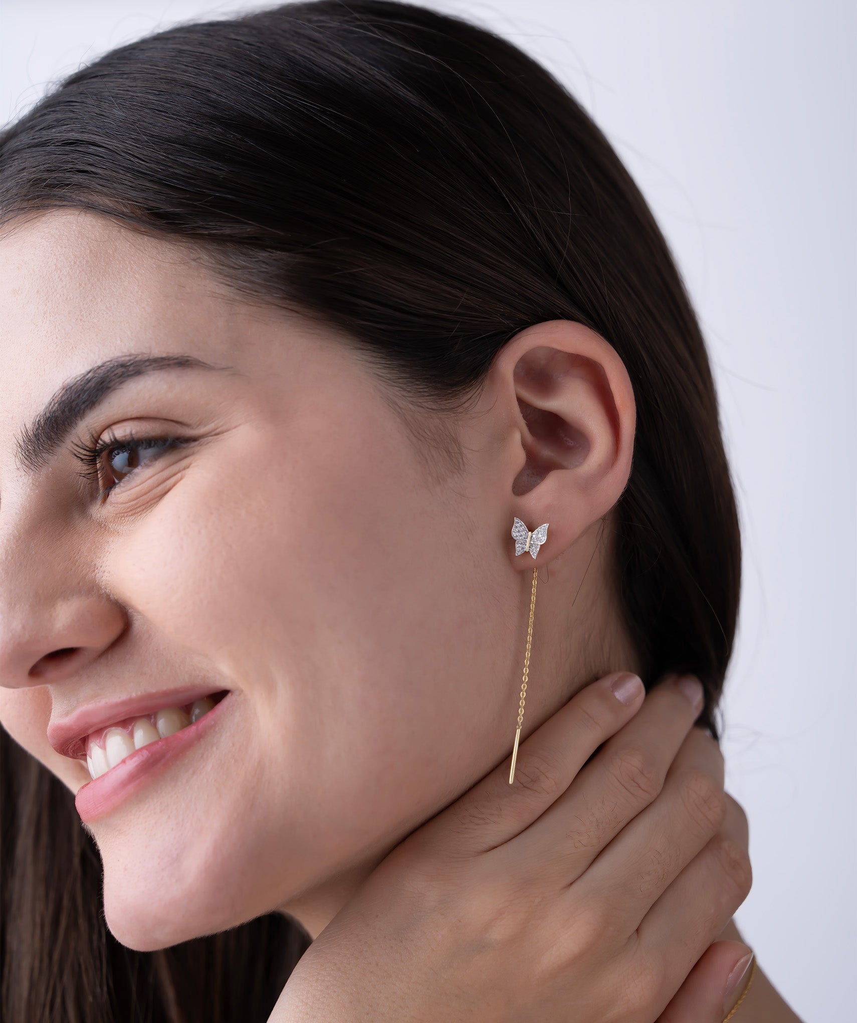 Diamond Butterfly Threader Earrings