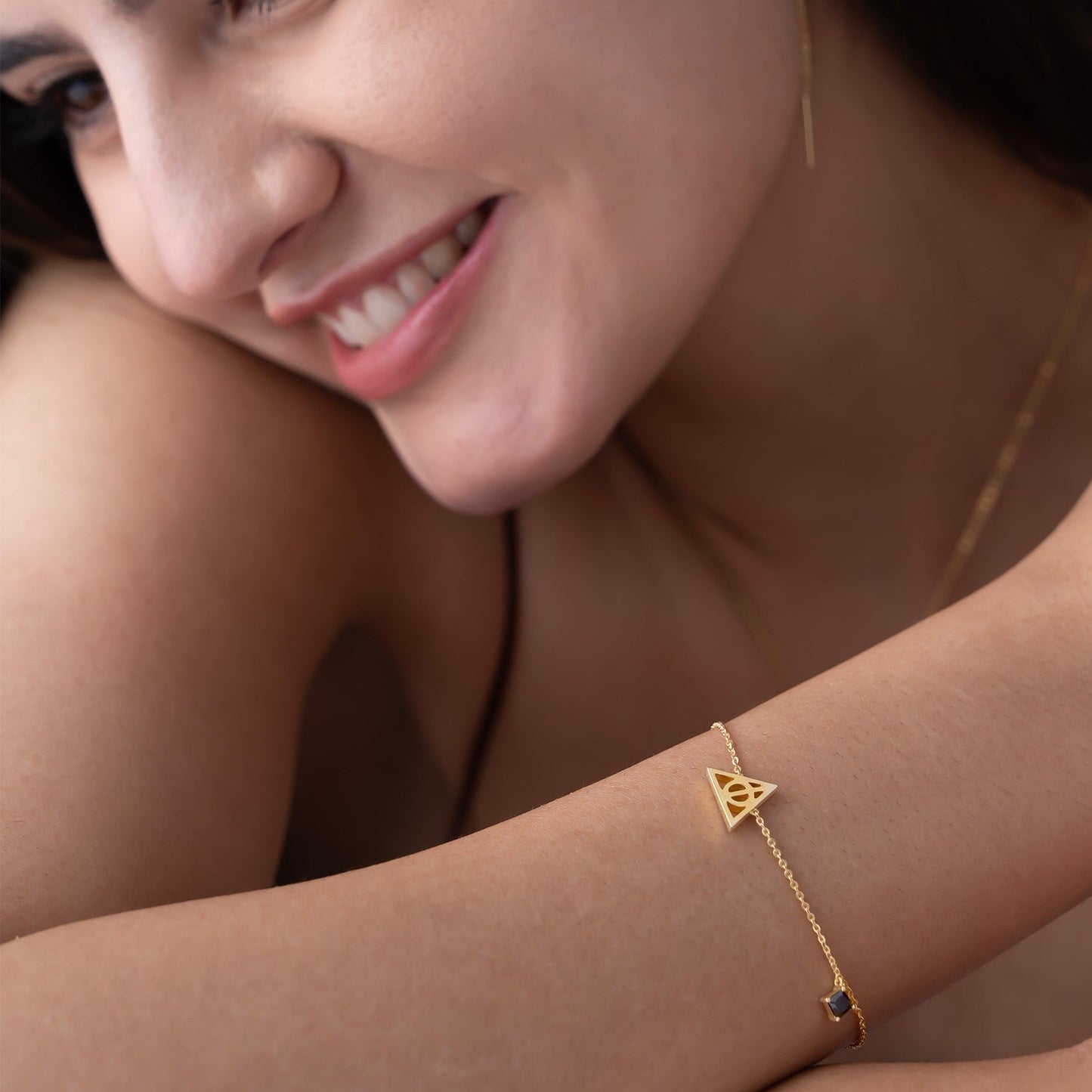 Geometric Triangle & Black Stone Bracelet