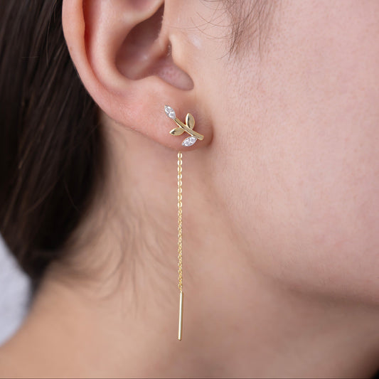 Leaf Drop Threader Earrings