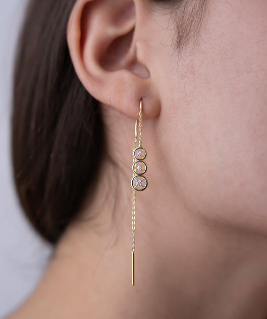 Triple Halo Threader Earrings