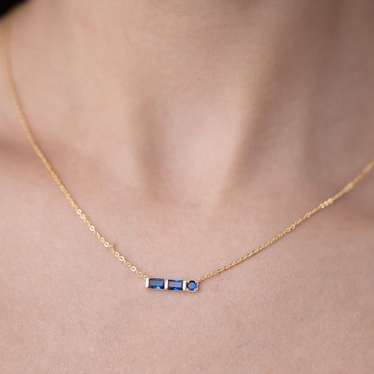 Blue Baguette Trio Bar Necklace