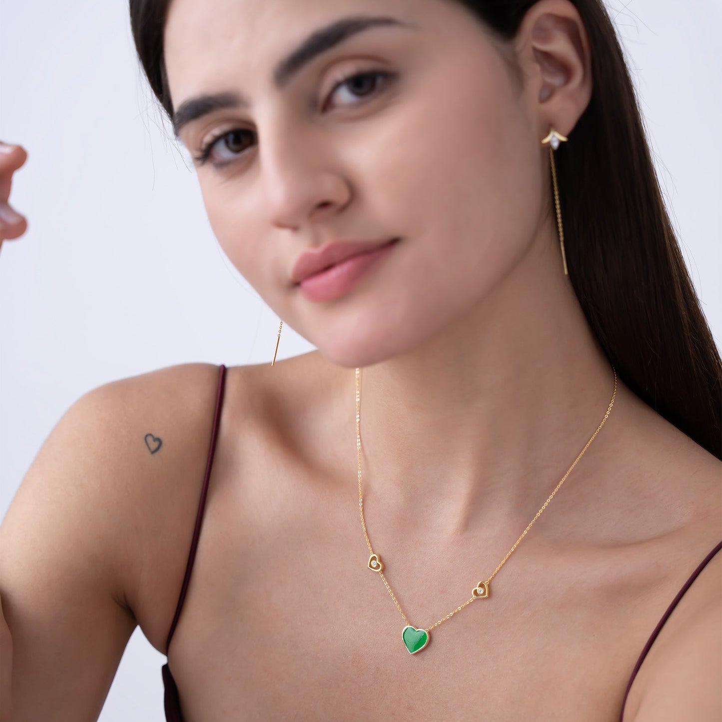 Green Enamel Heart Necklace