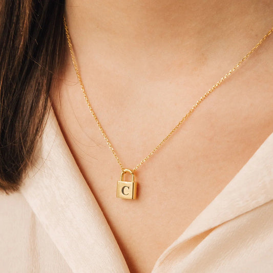 Initial A Padlock Charm Necklace