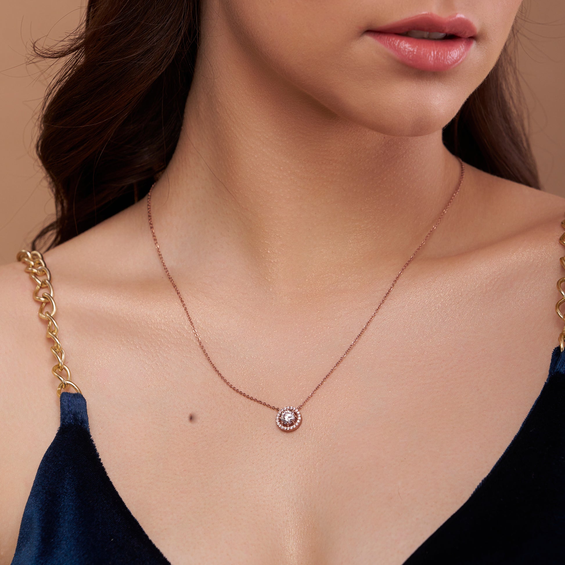 Round Cut Halo Necklace - KYMEE