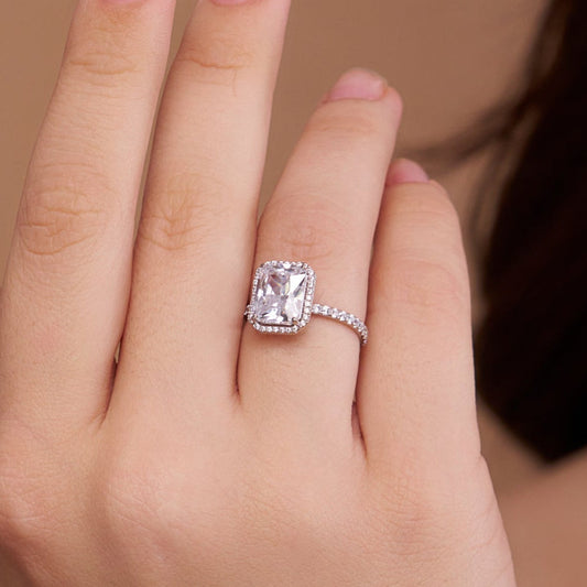 Dazzling Radiant-Cut Halo Ring - KYMEE