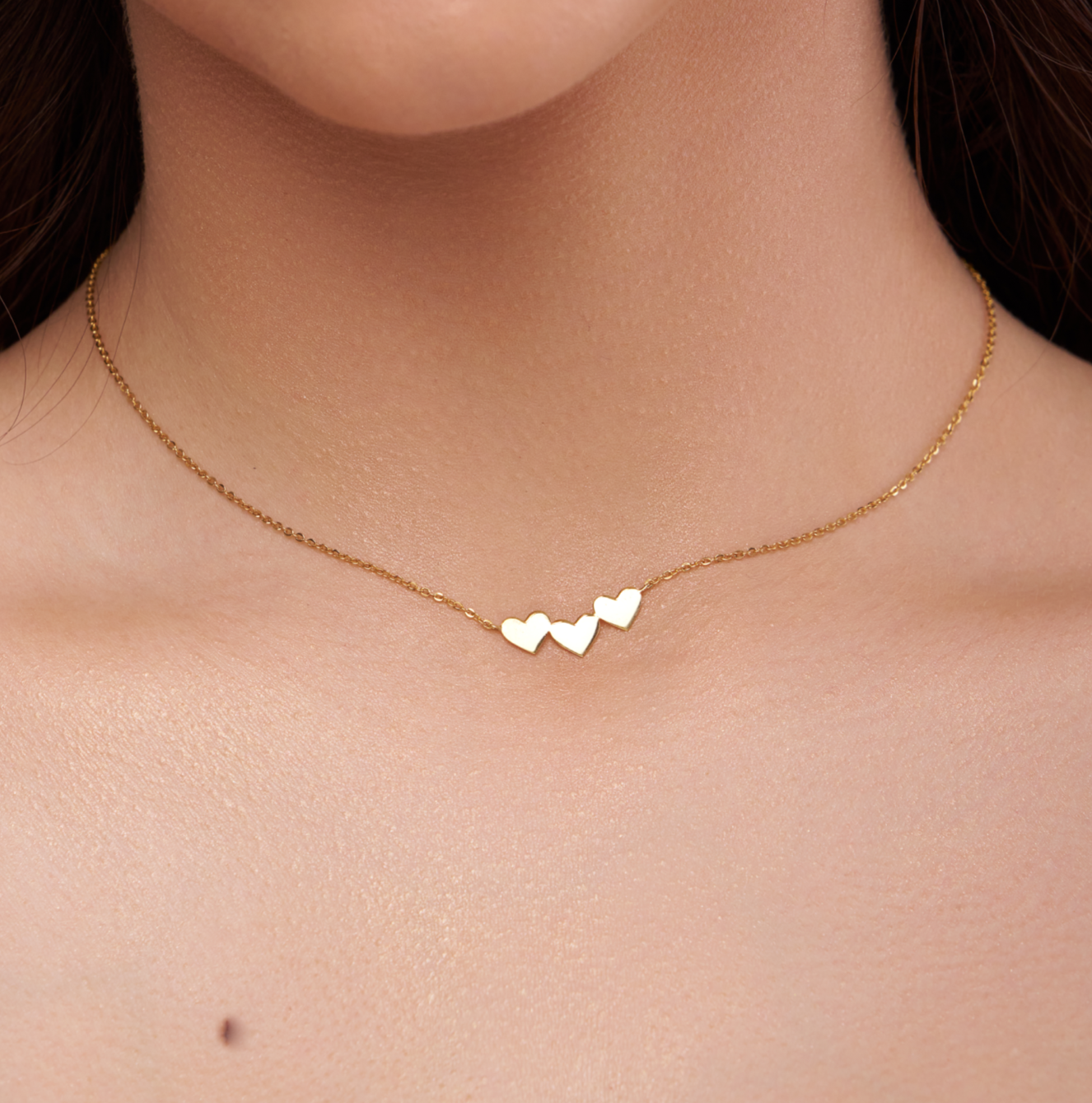 Minimalist Triple Heart Charm Necklace