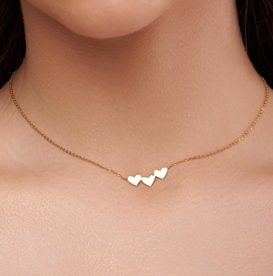 Minimalist Triple Heart Charm Necklace - KYMEE