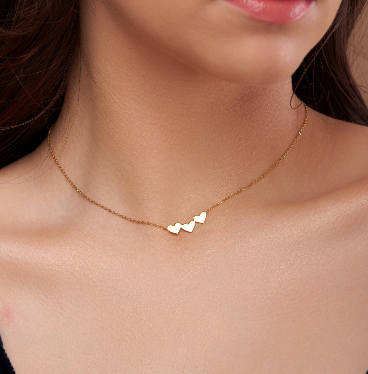 Minimalist Triple Heart Charm Necklace