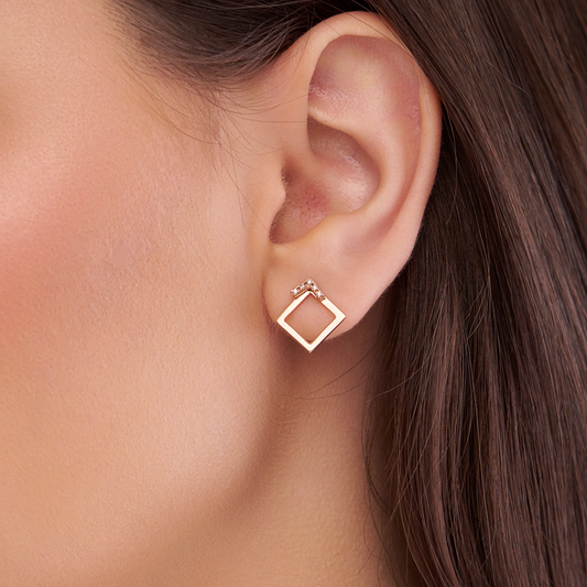 Diamond-Accented Square Earring - KYMEE