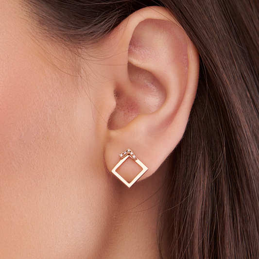 Diamond-Accented Square Earring - KYMEE