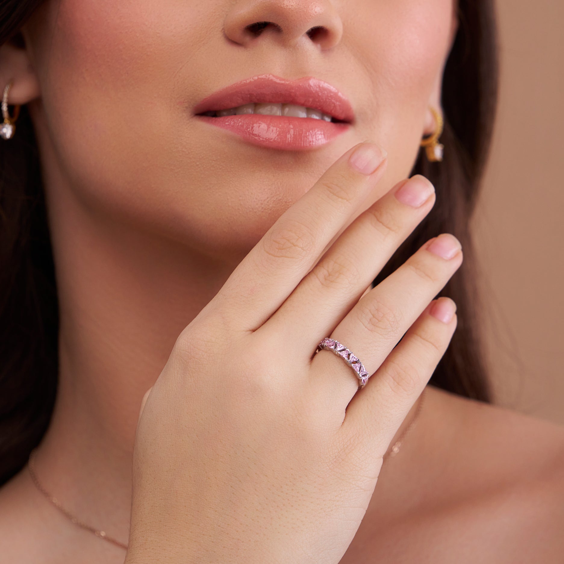Pink Triangle Cut Diamond Band - KYMEE