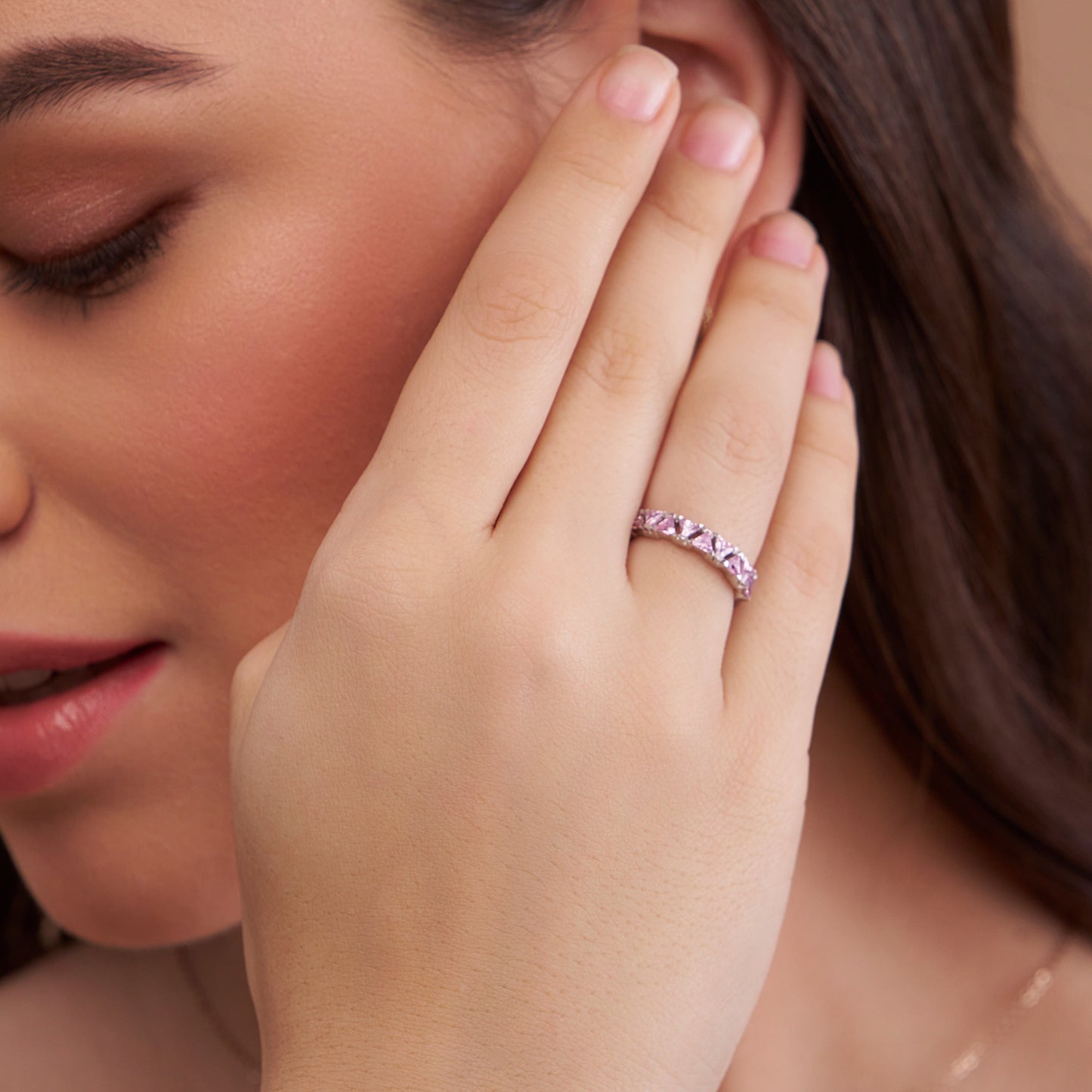 Pink Triangle Cut Diamond Band - KYMEE