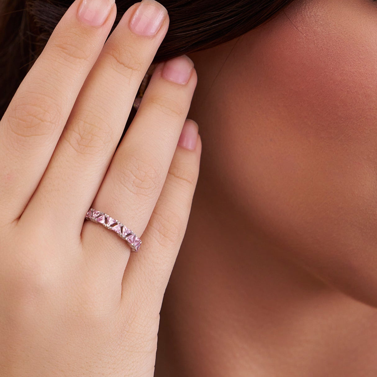 Pink Triangle Cut Diamond Band - KYMEE