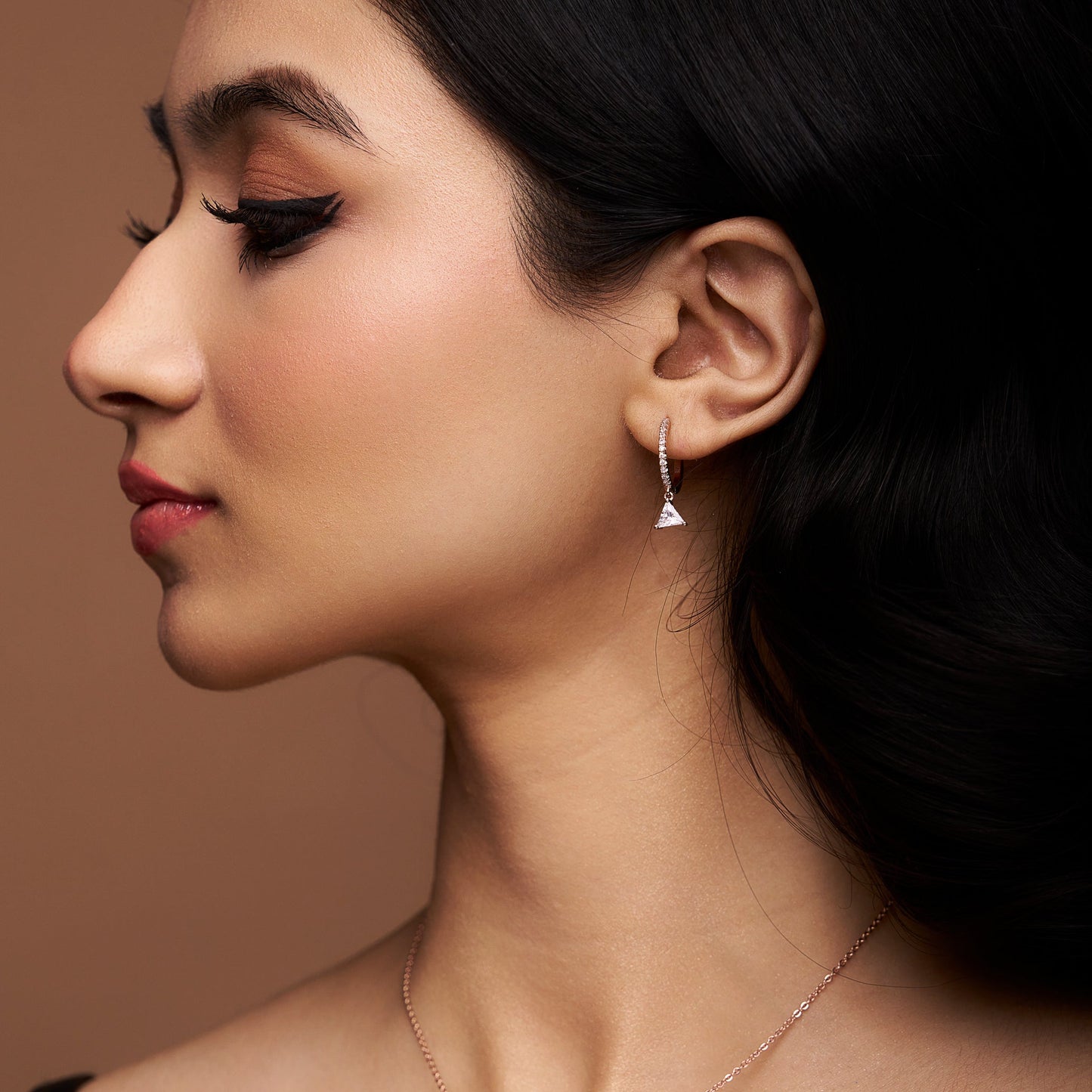 Triangle & Round Diamond Dangle Earring