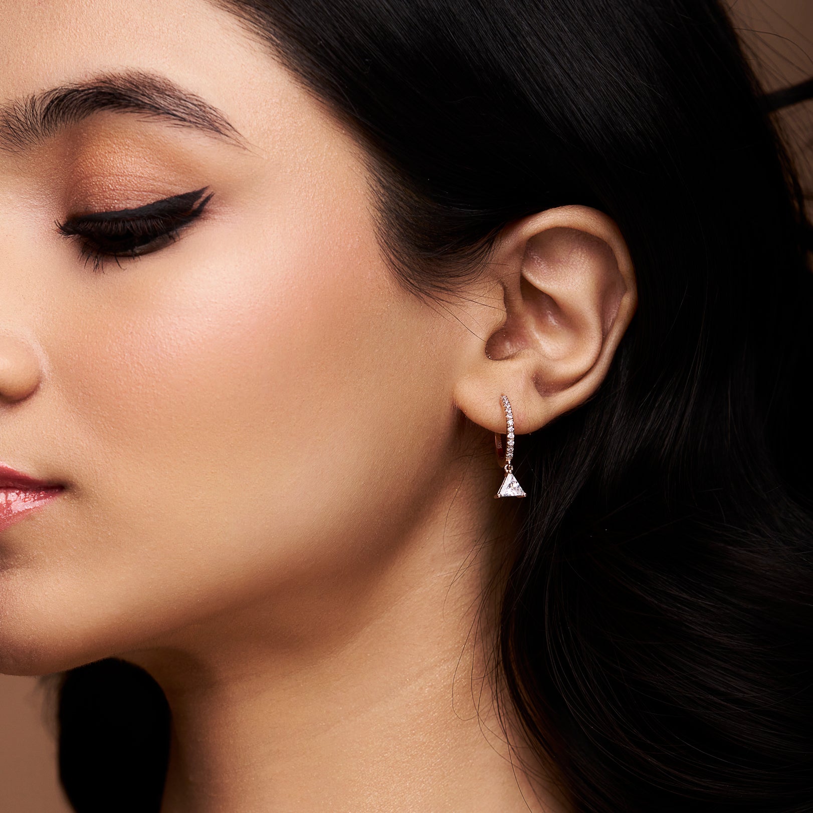 Triangle & Round Diamond Dangle Earring - KYMEE