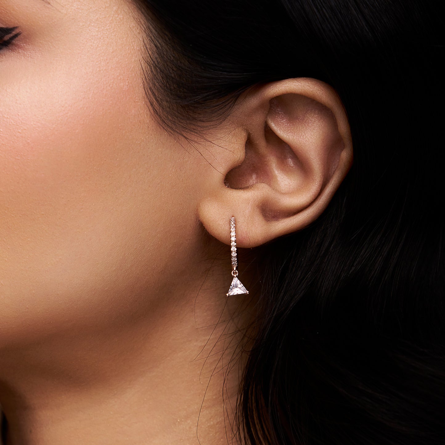 Triangle & Round Diamond Dangle Earring - KYMEE