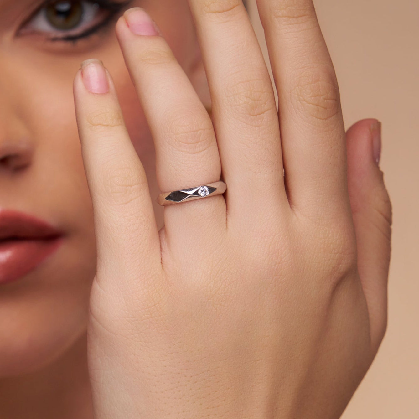 Faceted Elegance Silver Ring - KYMEE