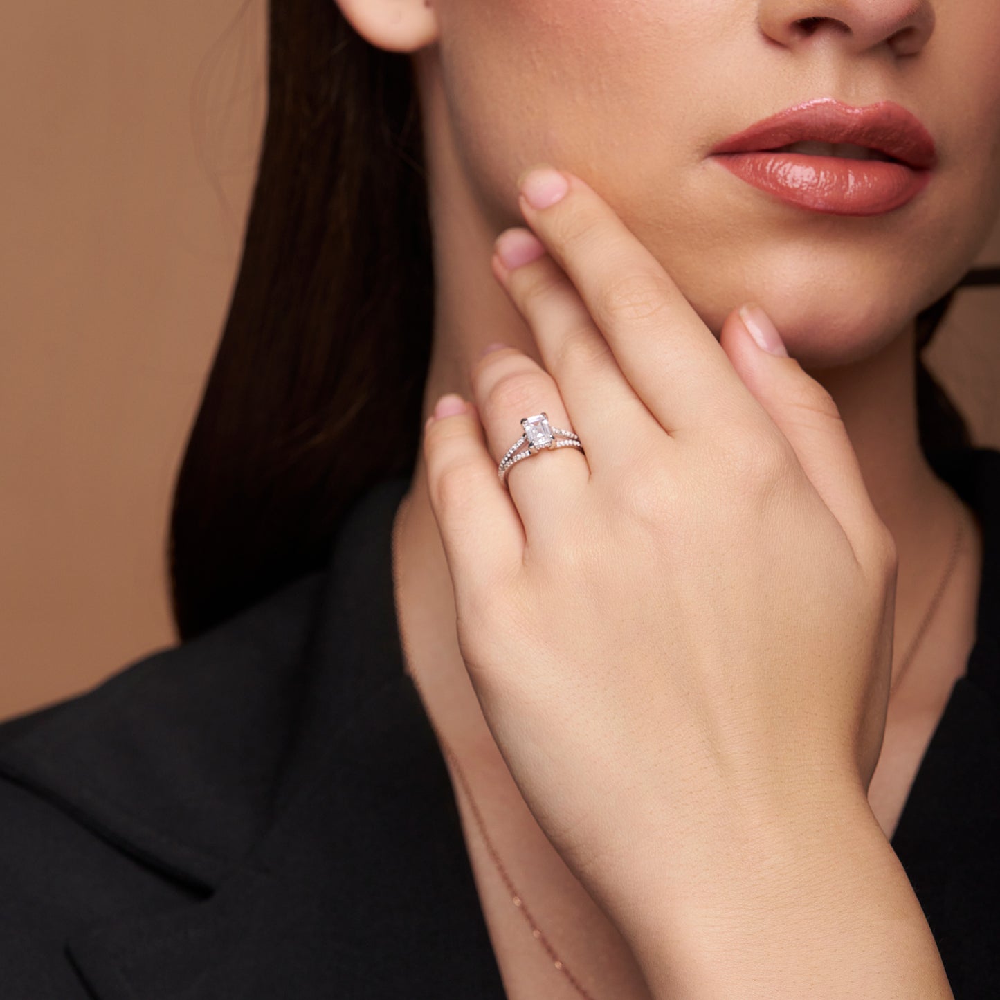 Sophisticated Emerald Halo Ring - KYMEE