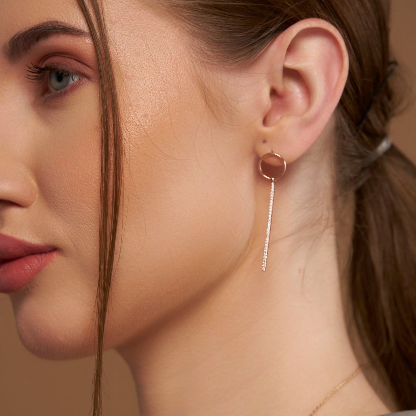 Chain Drop Earring with Circular Stud - KYMEE