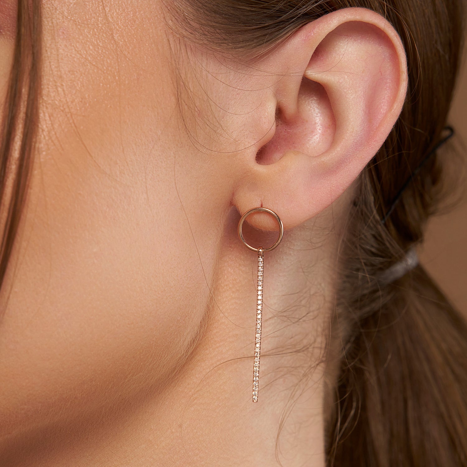 Chain Drop Earring with Circular Stud - KYMEE