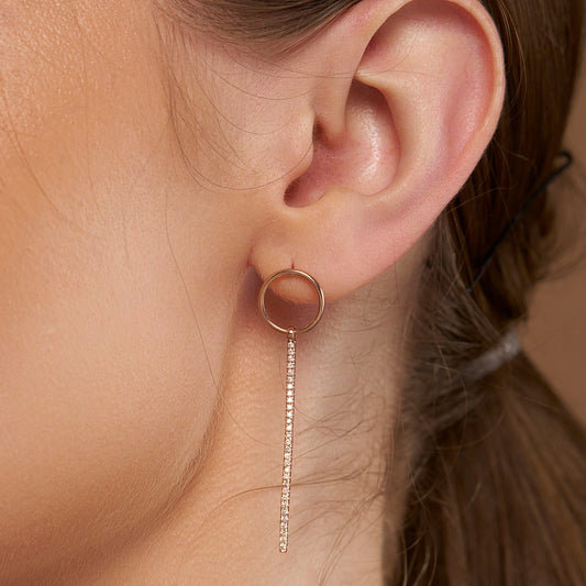 Chain Drop Earring with Circular Stud - KYMEE