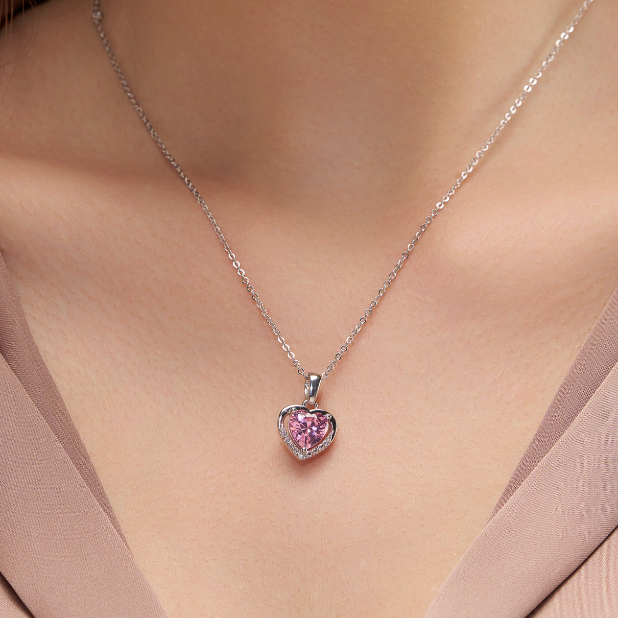 Pink Aura Silver Heart Pendant