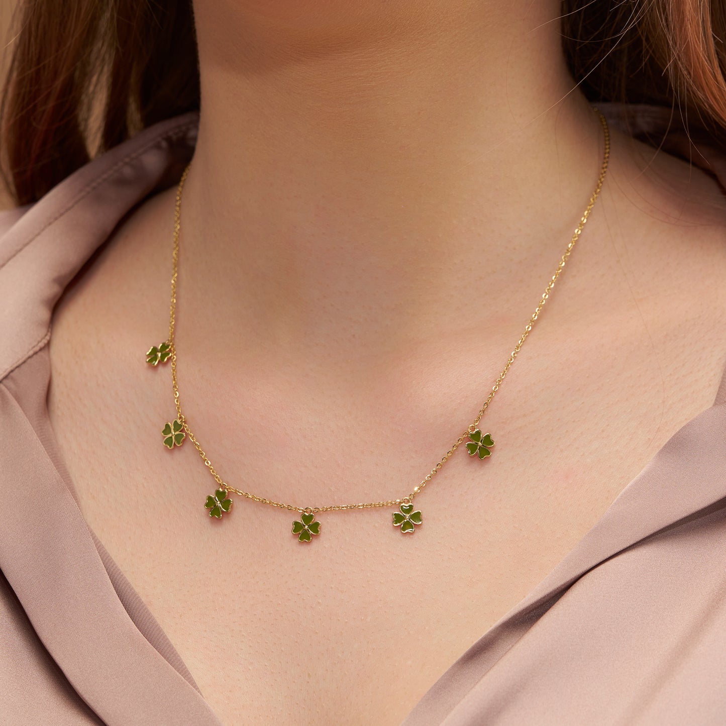 Green Enamel Clover Necklace