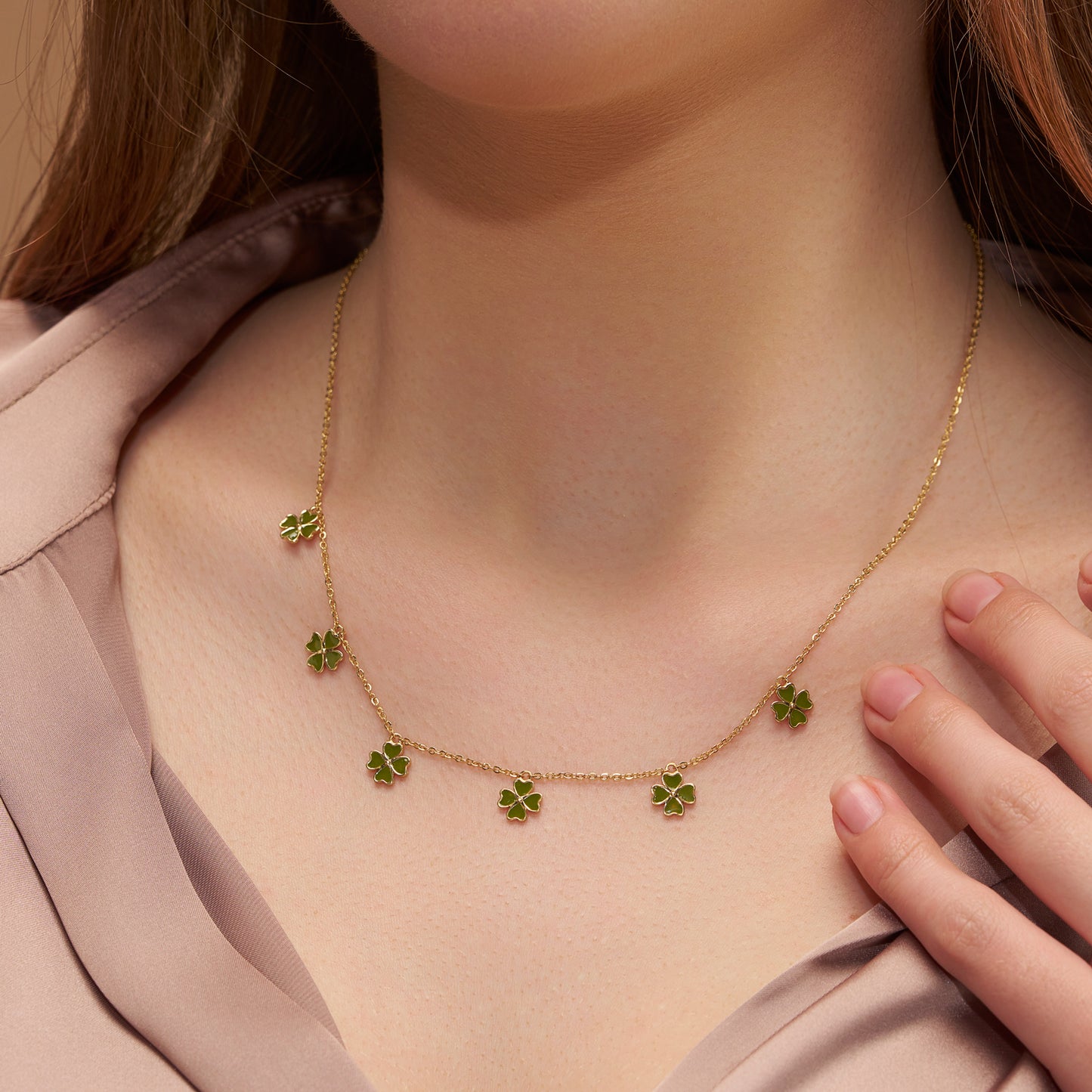 Green Enamel Clover Necklace