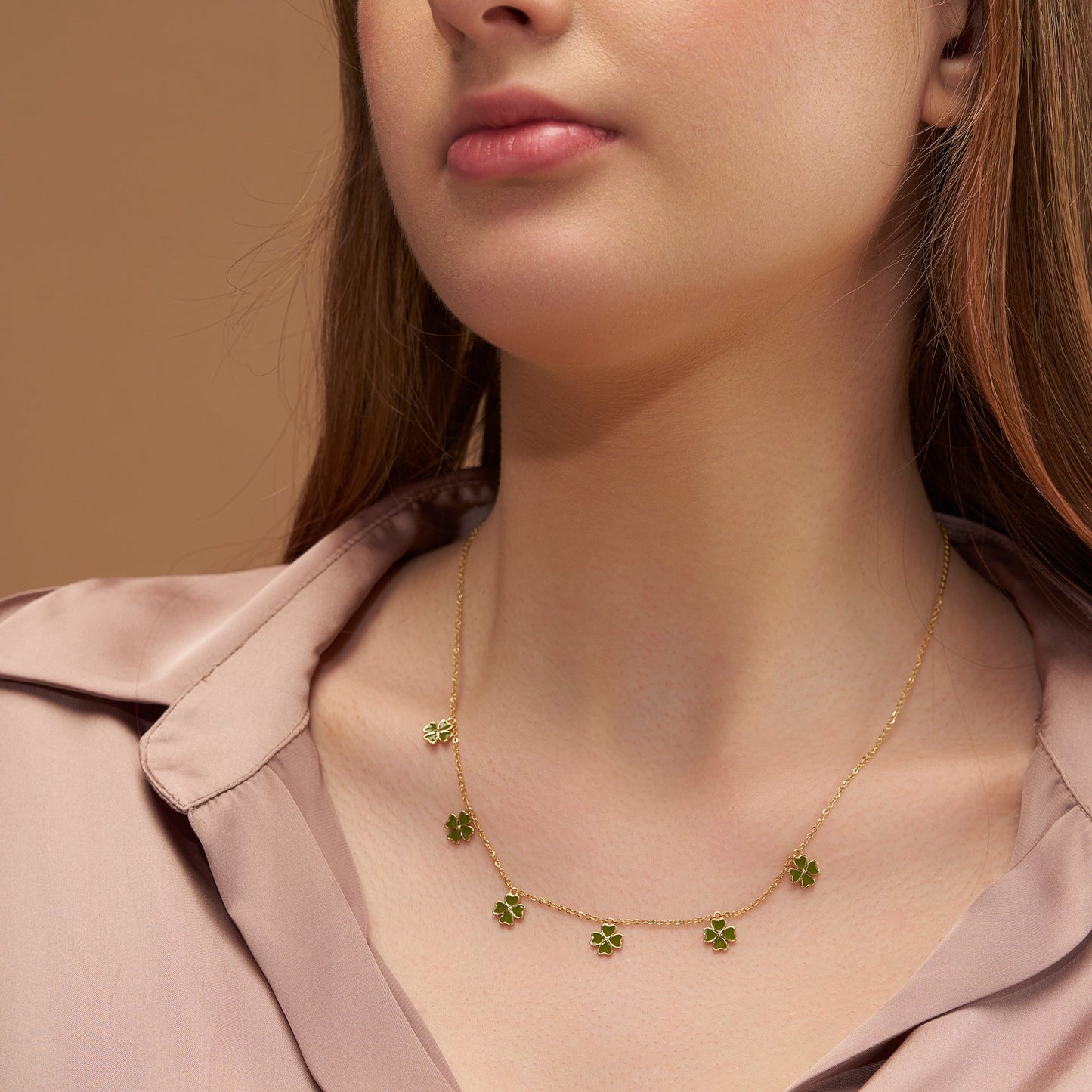 Green Enamel Clover Necklace
