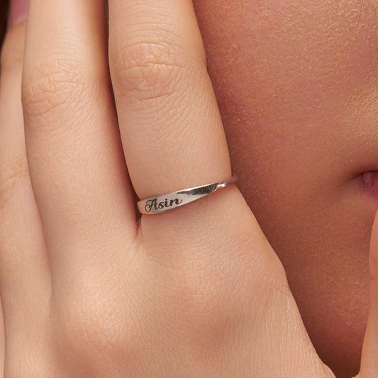 Sleek Silver Personalised Name Ring - KYMEE