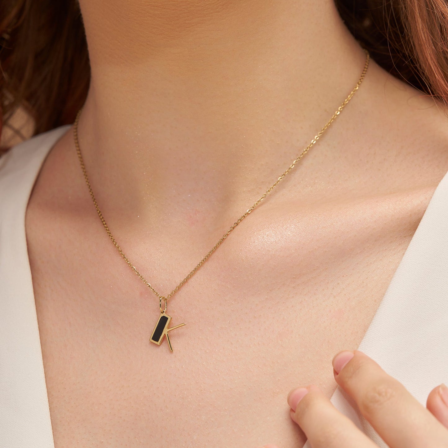 Initial Custom Necklace with Black Enamel - KYMEE