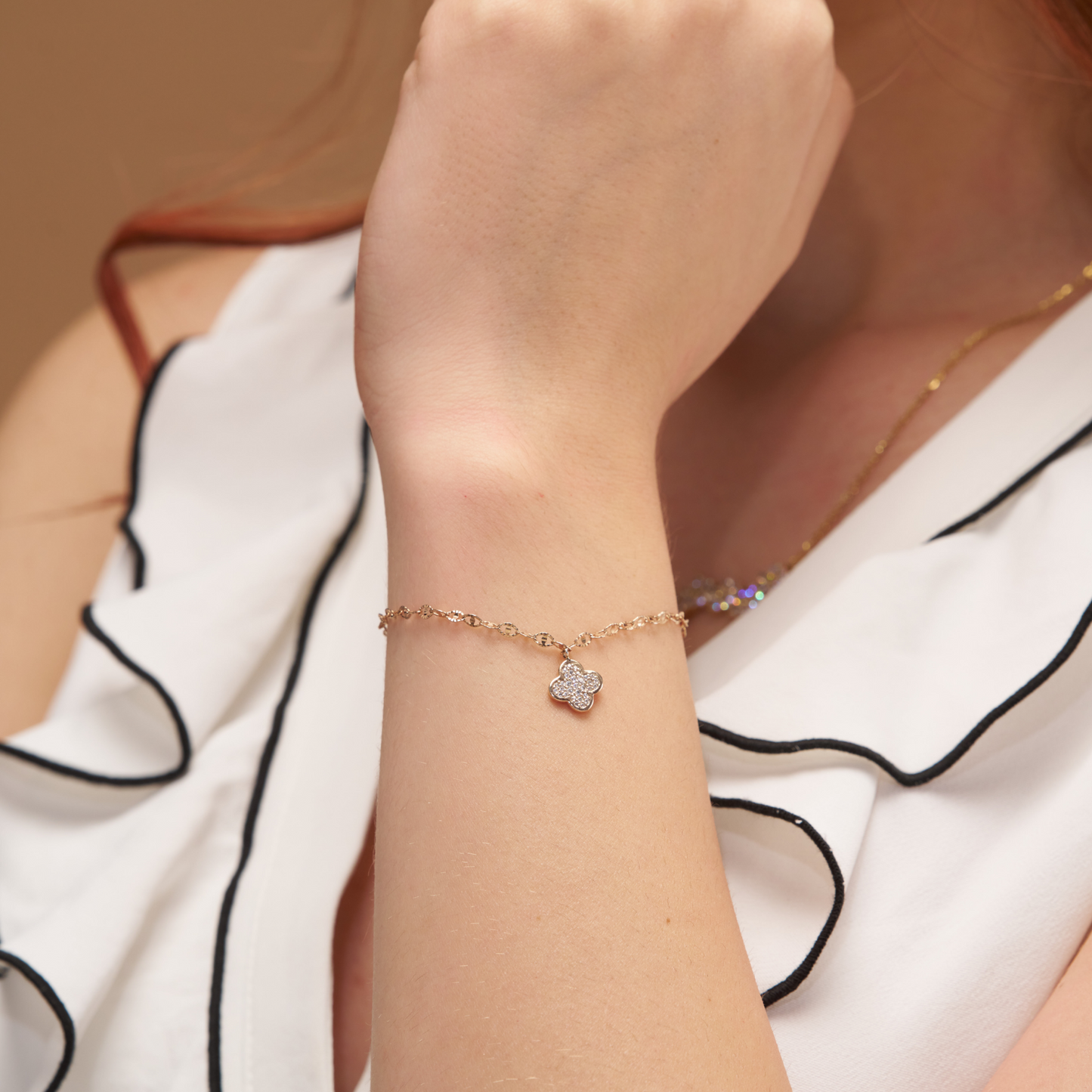Diamond Clover Charm Bracelet