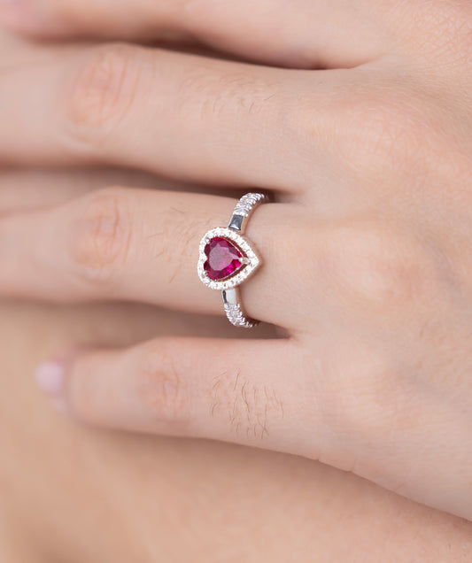 Red Heart Diamond Halo Ring