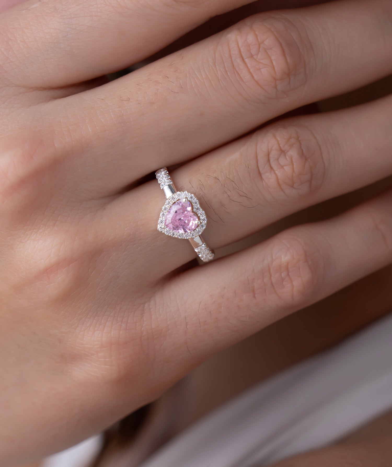 Pink Heart Diamond Halo Ring