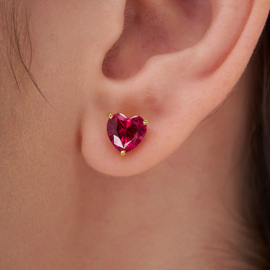 Solitaire Red Heart Studs